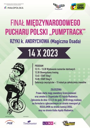 Regulamin zawod?w  Puchar Polski Pump Track #6  14 pa?dziernika 2023 (sobota) - Rzyki ko?o Andrychow
